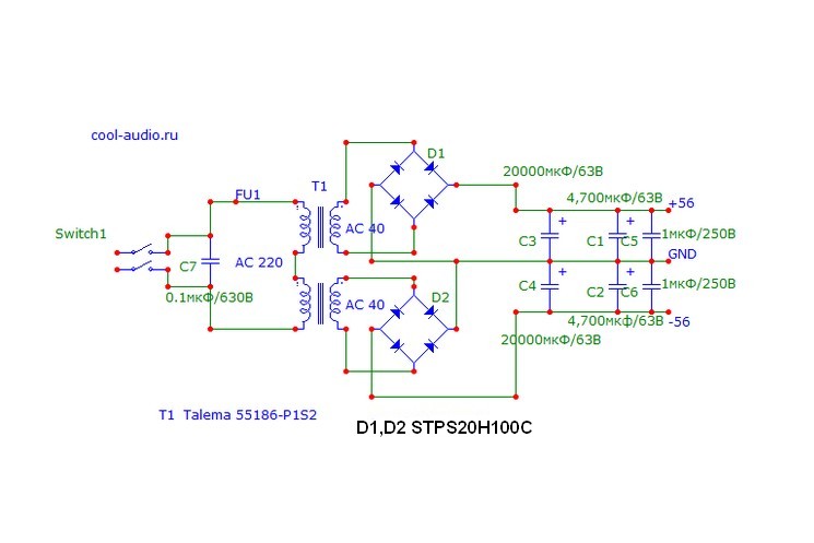 Двуполярный блок питания для усилителя мощности схема